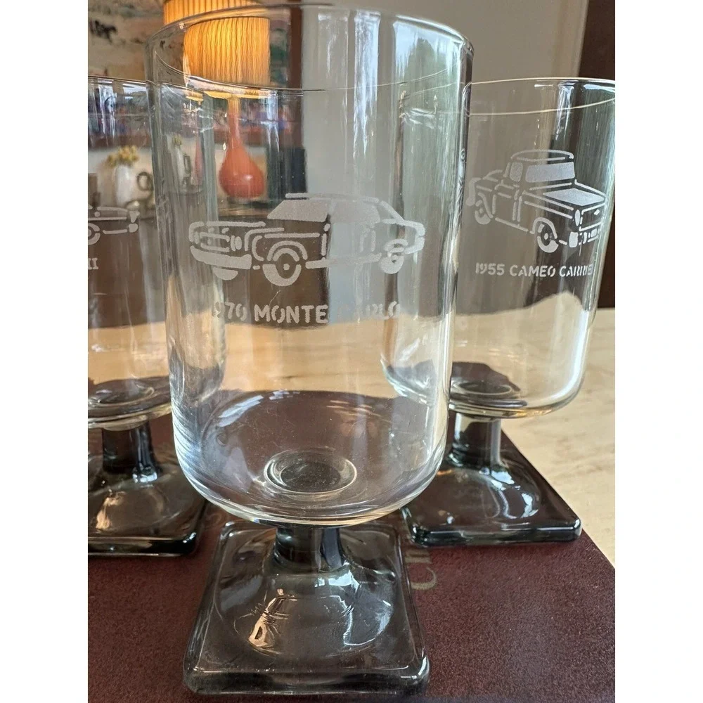 RARE Find VINTAGE Federal Glass Nordic Midnight Pedestal Etched Cars SEE PICS